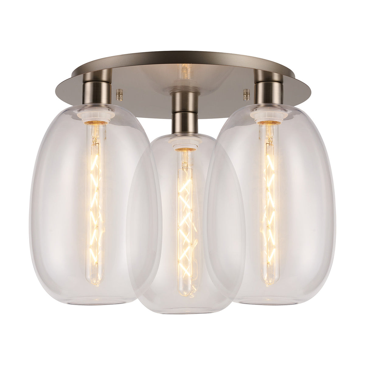 Lori 3 Light Trapezium Clear Flush Light 40cm - Satin Nickel
