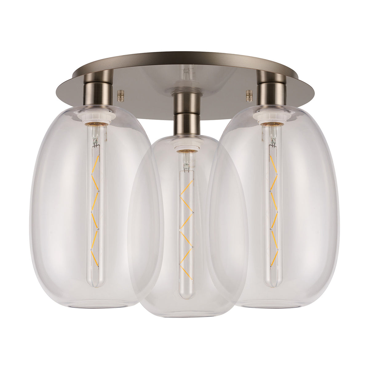 Lori 3 Light Trapezium Clear Flush Light 40cm - Satin Nickel
