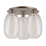 Lori 3 Light Trapezium Clear Flush Light 40cm - Satin Nickel