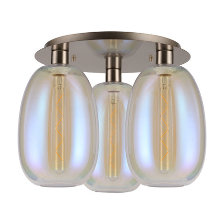 Lori 3 Light Flush Ceiling Light 40cm Iridescent - Satin Nickel