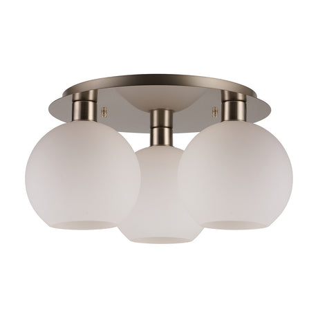 Lori 3 Light E27 Flush Ceiling Light 40cm Opal - Satin Nickel