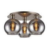 Lori 3 Light E27 Flush Ceiling Light 40cm Smoke - Satin Nickel