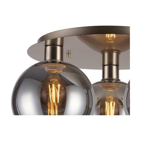Lori 3 Light E27 Flush Ceiling Light 40cm Smoke - Satin Nickel