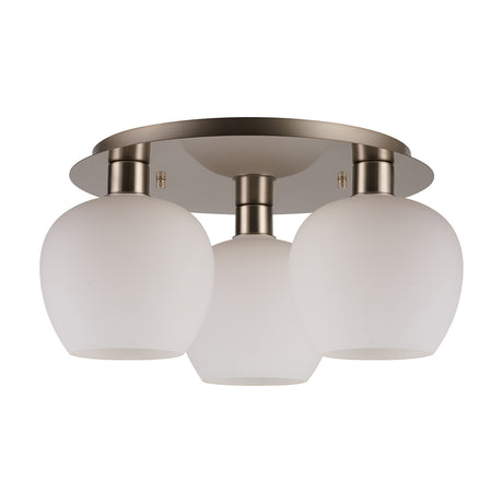 Lori 3 Light Round Flush Ceiling Light 40cm Opal - Satin Nickel