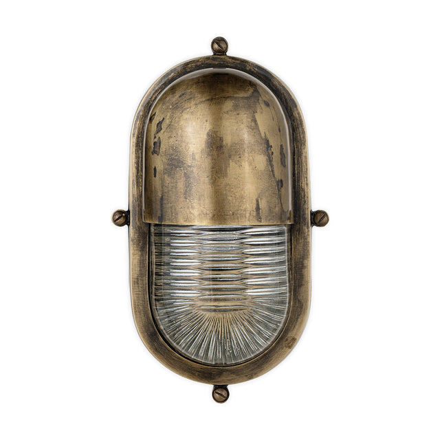 Denaya Ribbed Glass Outdoor Wall Light - Antique Brass