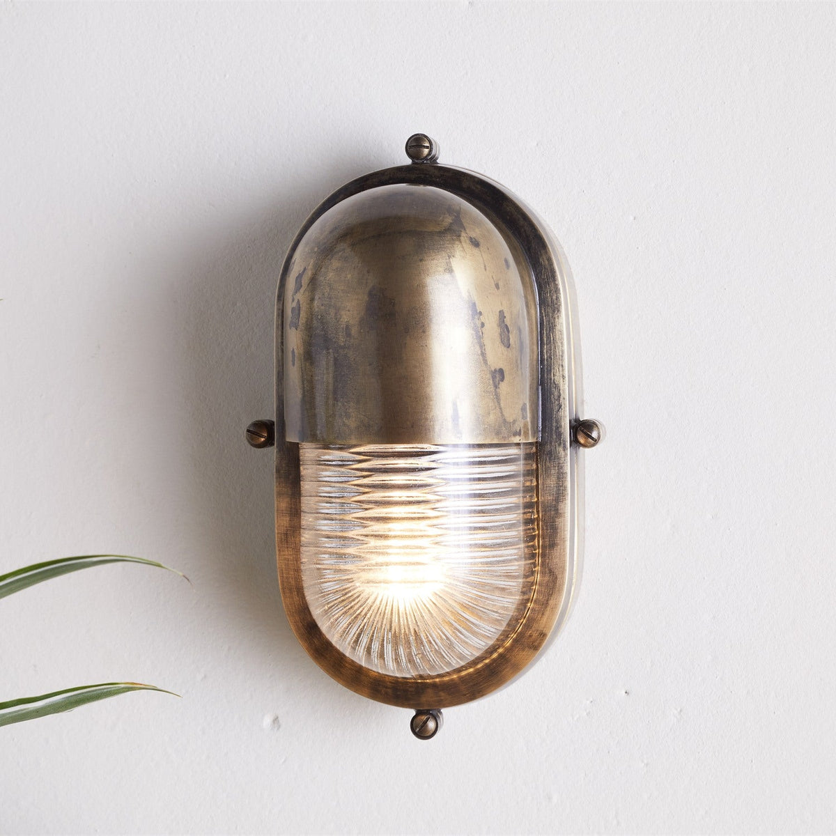 Denaya Ribbed Glass Outdoor Wall Light - Antique Brass