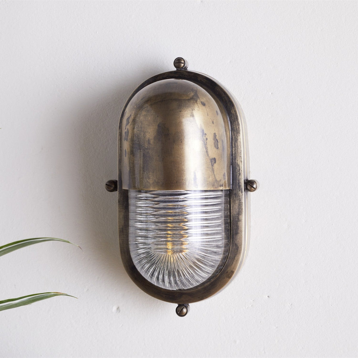 Denaya Ribbed Glass Outdoor Wall Light - Antique Brass