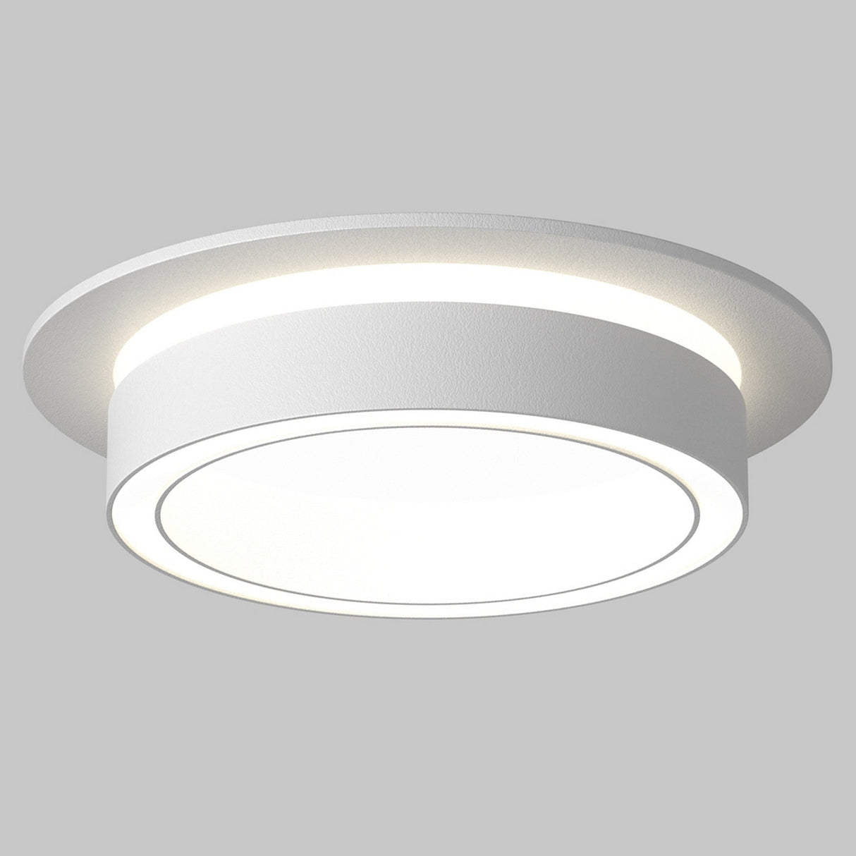 Side view of Orlo Fixed Round Recessed Downlight in White, showcasing its compact and recessed installation.