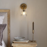 Davika Ribbed Glass Wall Light - Clear & Antique Brass