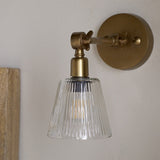 Davika Ribbed Glass Wall Light - Clear & Antique Brass