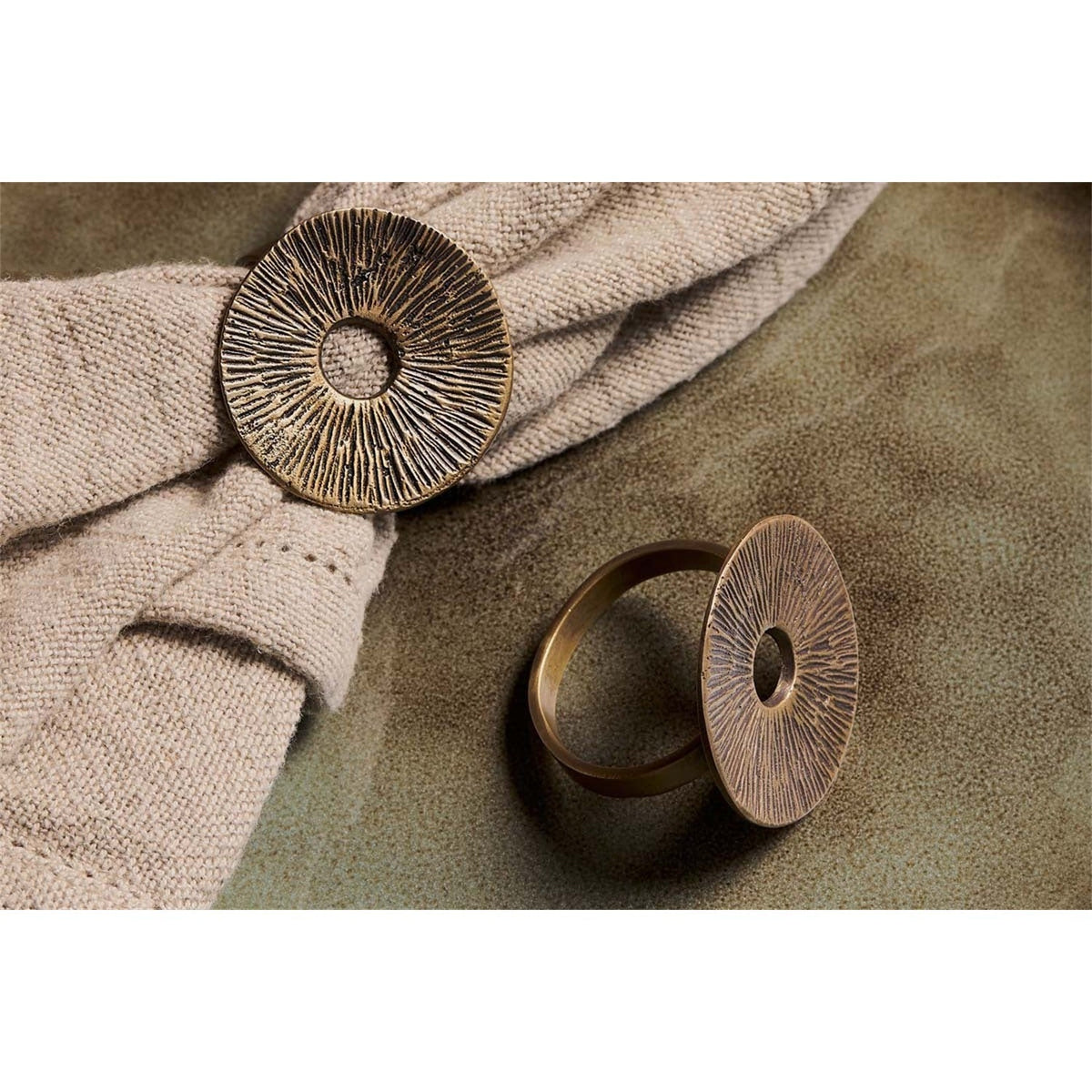 Dankuni Etched Napkin Rings - Antique Brass - Set of 4
