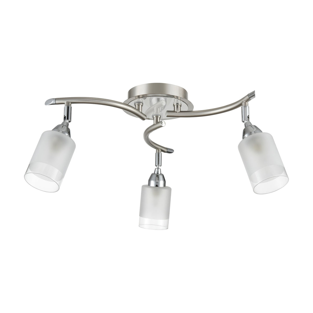 Campani 3 light ceiling light in chrome and satin nickel finish, unlit