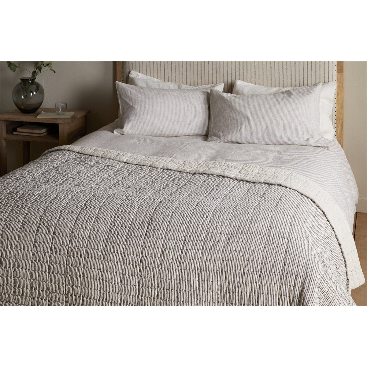 Dipti 220 x 140cm Cotton Quilted Bedspread - Charcoal