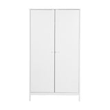 Dreamer 2 Door Kids Wardrobe in white, MDF finish with two round knobs, tall freestanding frame on plain white background.