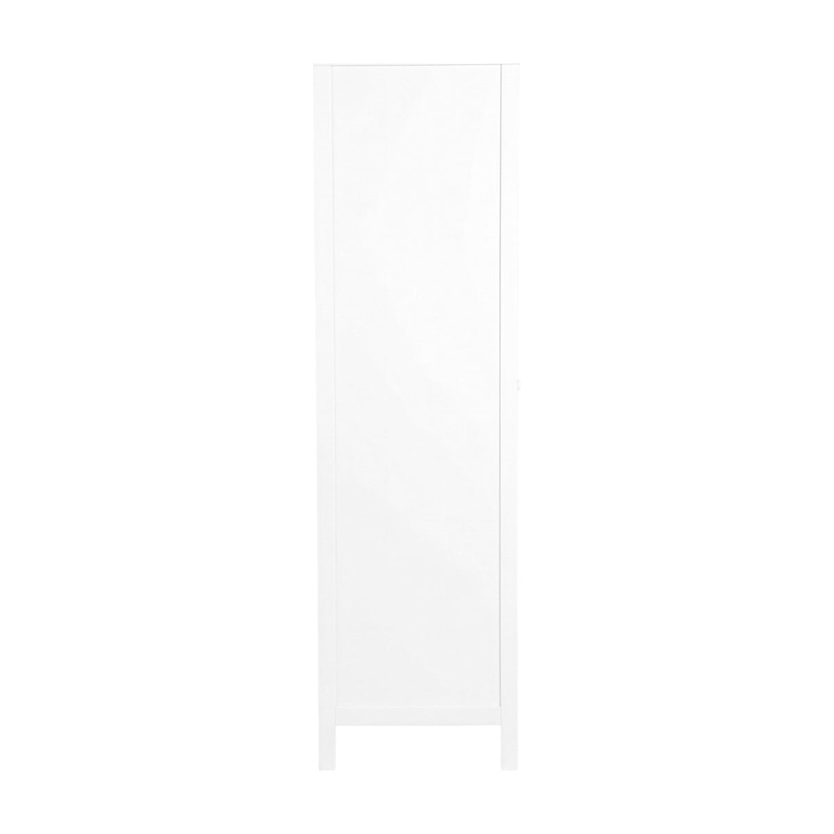 Dreamer 2 door kids wardrobe in white, tall flat-front MDF cabinet with slim frame edges, shown closed on a plain white background.