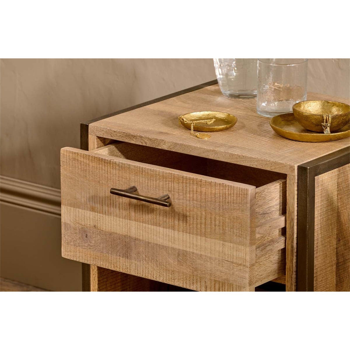 Dasai Mango Wood & Iron Bedside Table - Natural