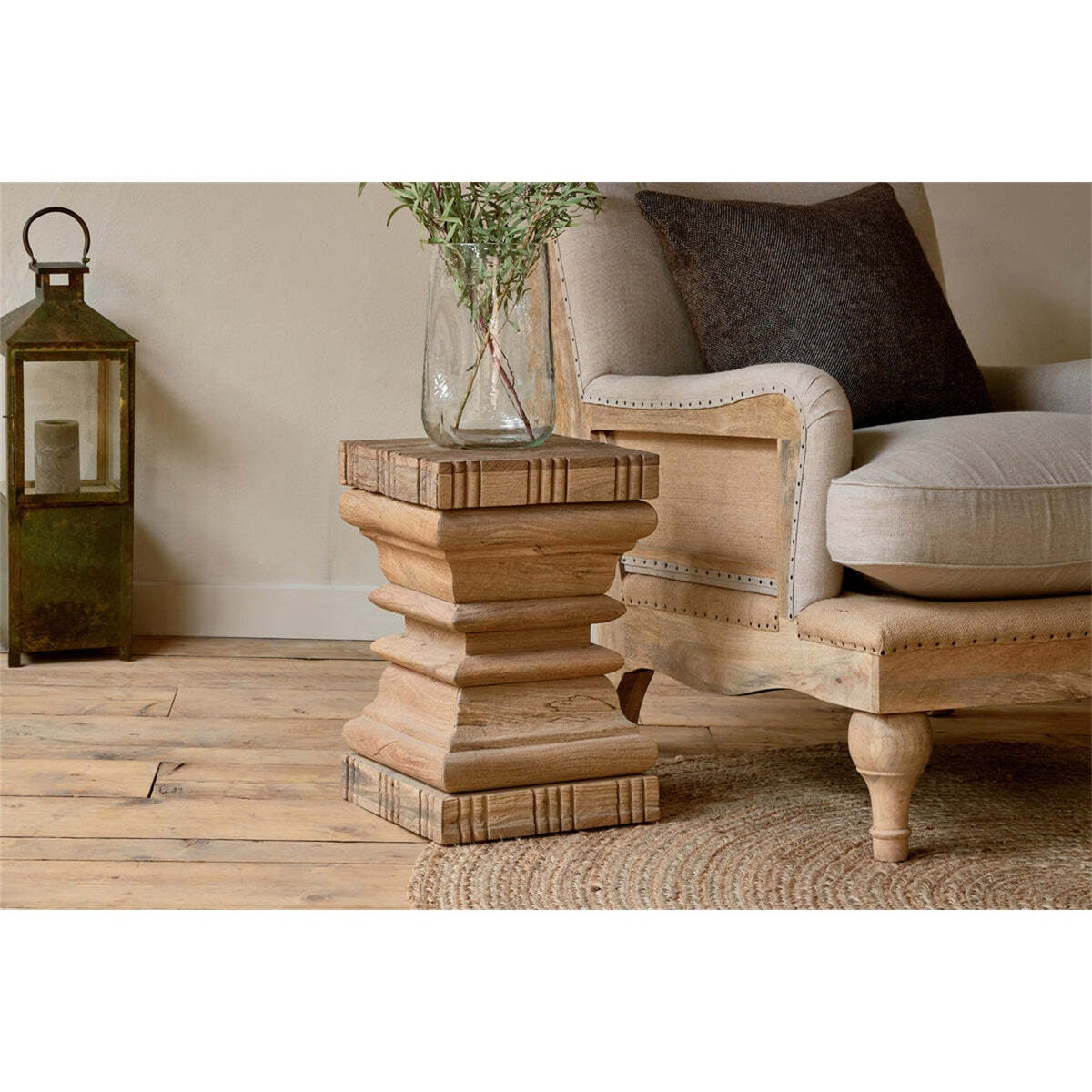 Disha Carved Mango Wood Side Table - Natural