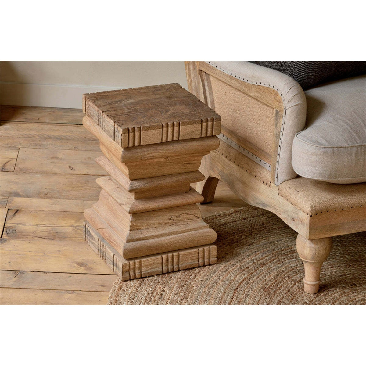 Disha Carved Mango Wood Side Table - Natural