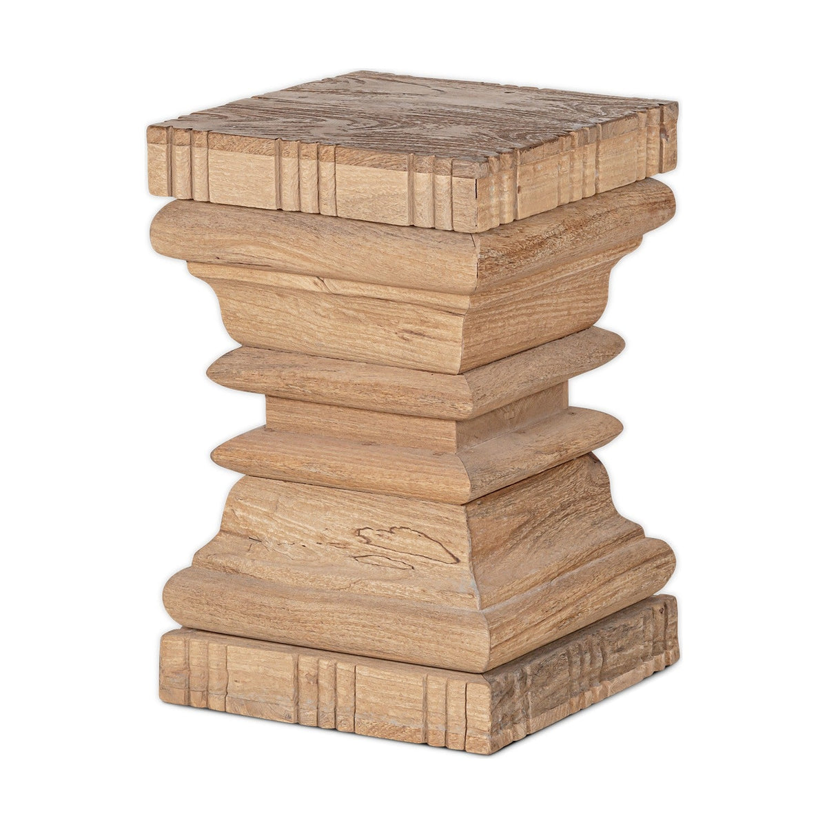 Disha Carved Mango Wood Side Table - Natural