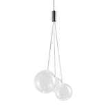 Niori Diverso 3 Light LED Cluster Pendant with three clear blown-glass globes in graduated sizes hanging from thin cables and a chrome canopy.