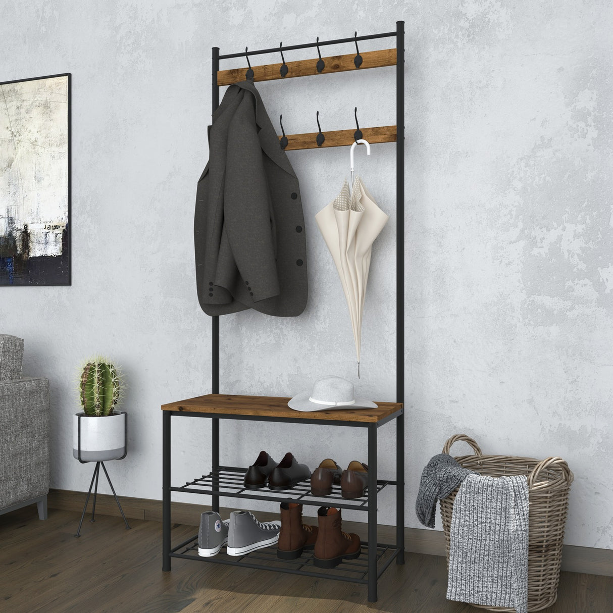 Ealing Small Hallway Shelving Unit - Vintage Pine