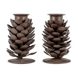 Elagalu Pine Cone Candle Stick - Rust - Set of 2