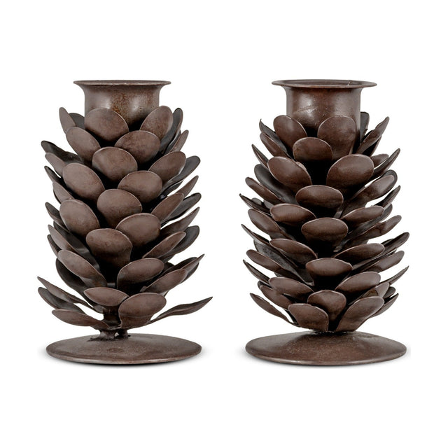 Elagalu Pine Cone Candle Stick - Rust - Set of 2