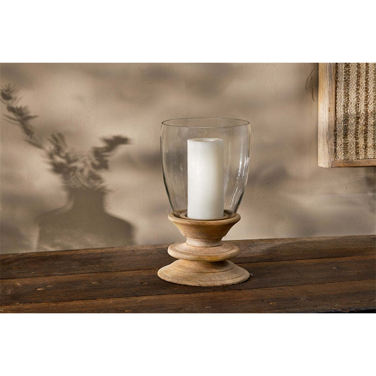 Eluru Mango Wood Hurricane Lantern - Natural