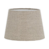Embaata Small Linen Lampshade in natural greige, tapered drum shape with pale lining, shown on a plain white background.