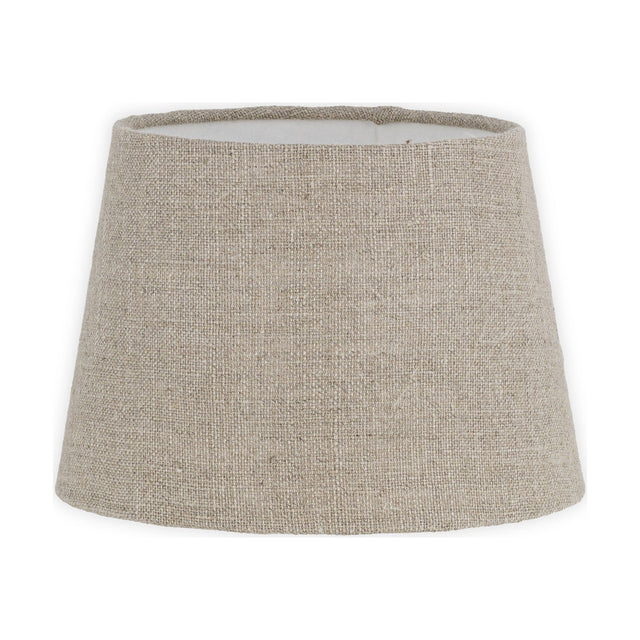 Embaata Small Linen Lampshade in natural greige, tapered drum shape with pale lining, shown on a plain white background.