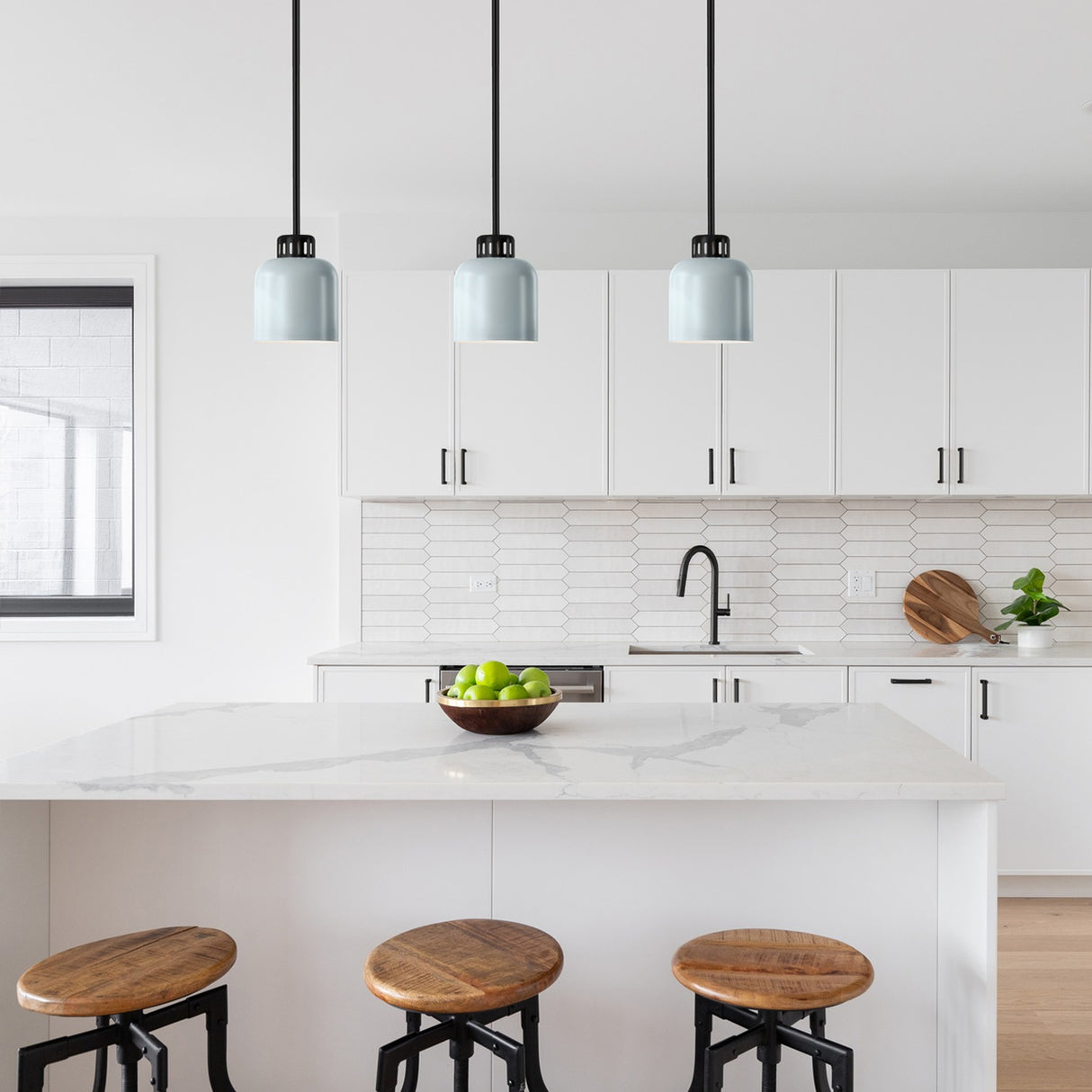 York 1 Light Pendant Light - Black & Pale Blue