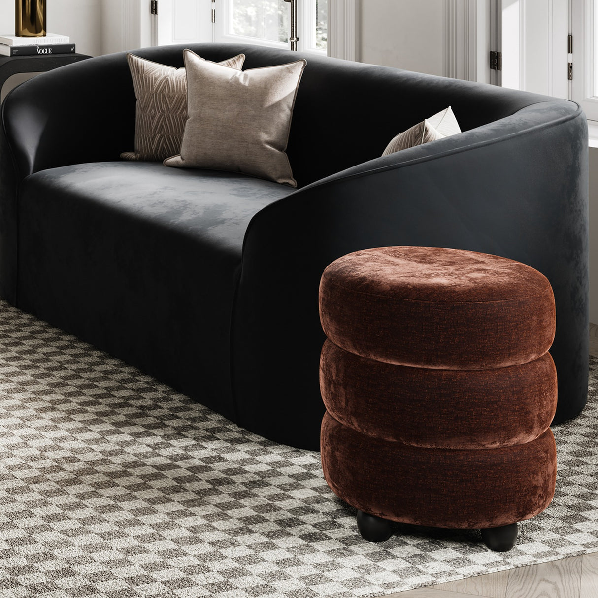 Emi Footstool - Brandy with Black