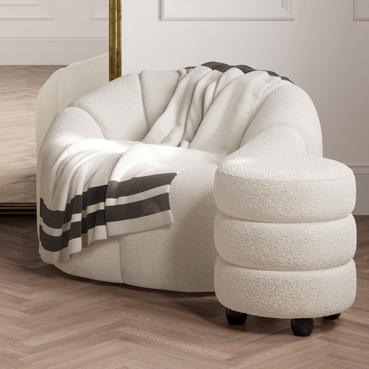 Emi Footstool - Ivory with Black