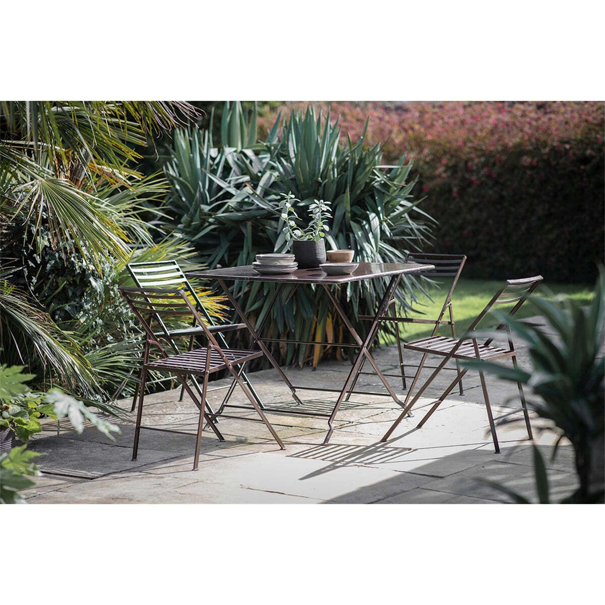 Ekete Large Iron Garden Table - Distressed Black & Brown