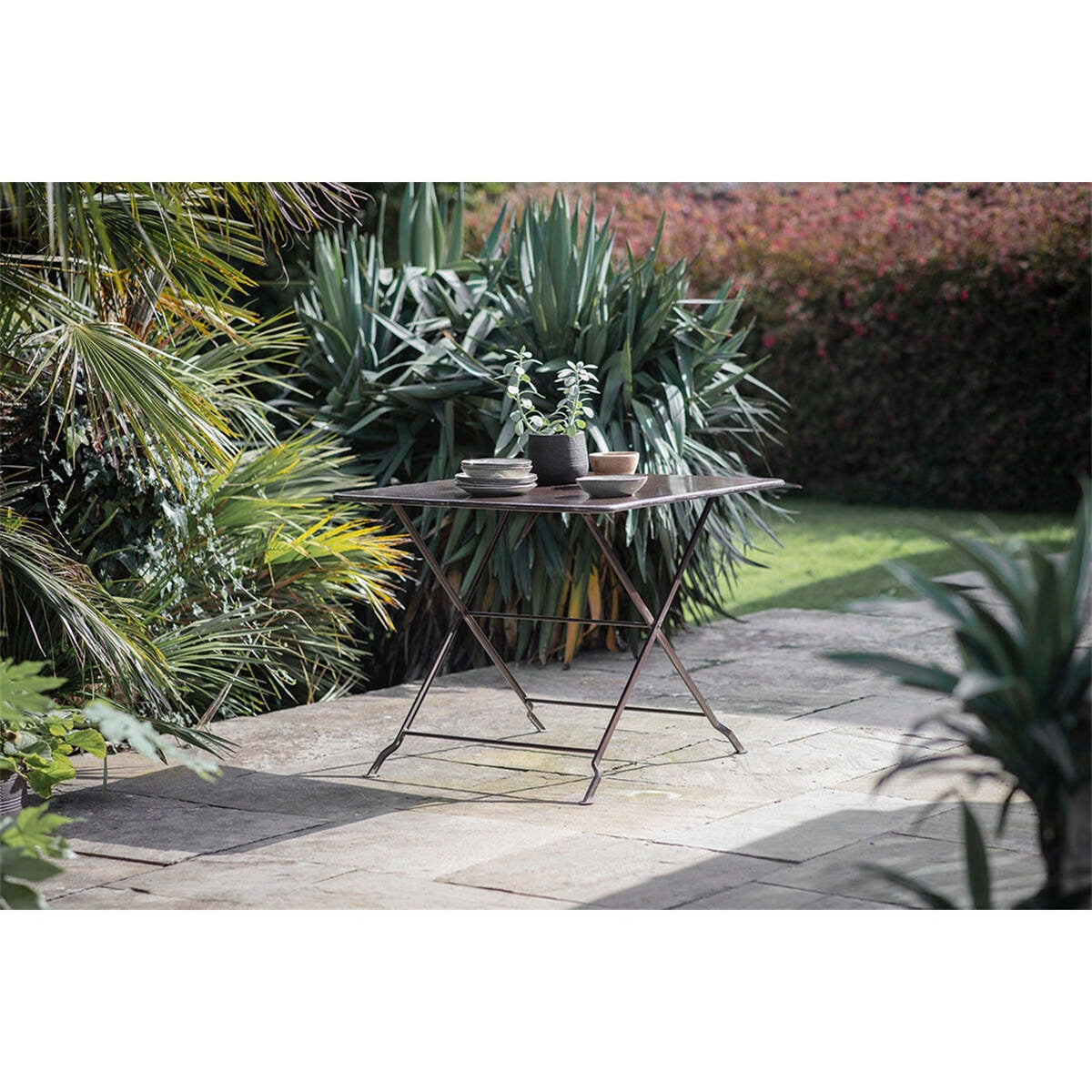 Ekete Large Iron Garden Table - Distressed Black & Brown