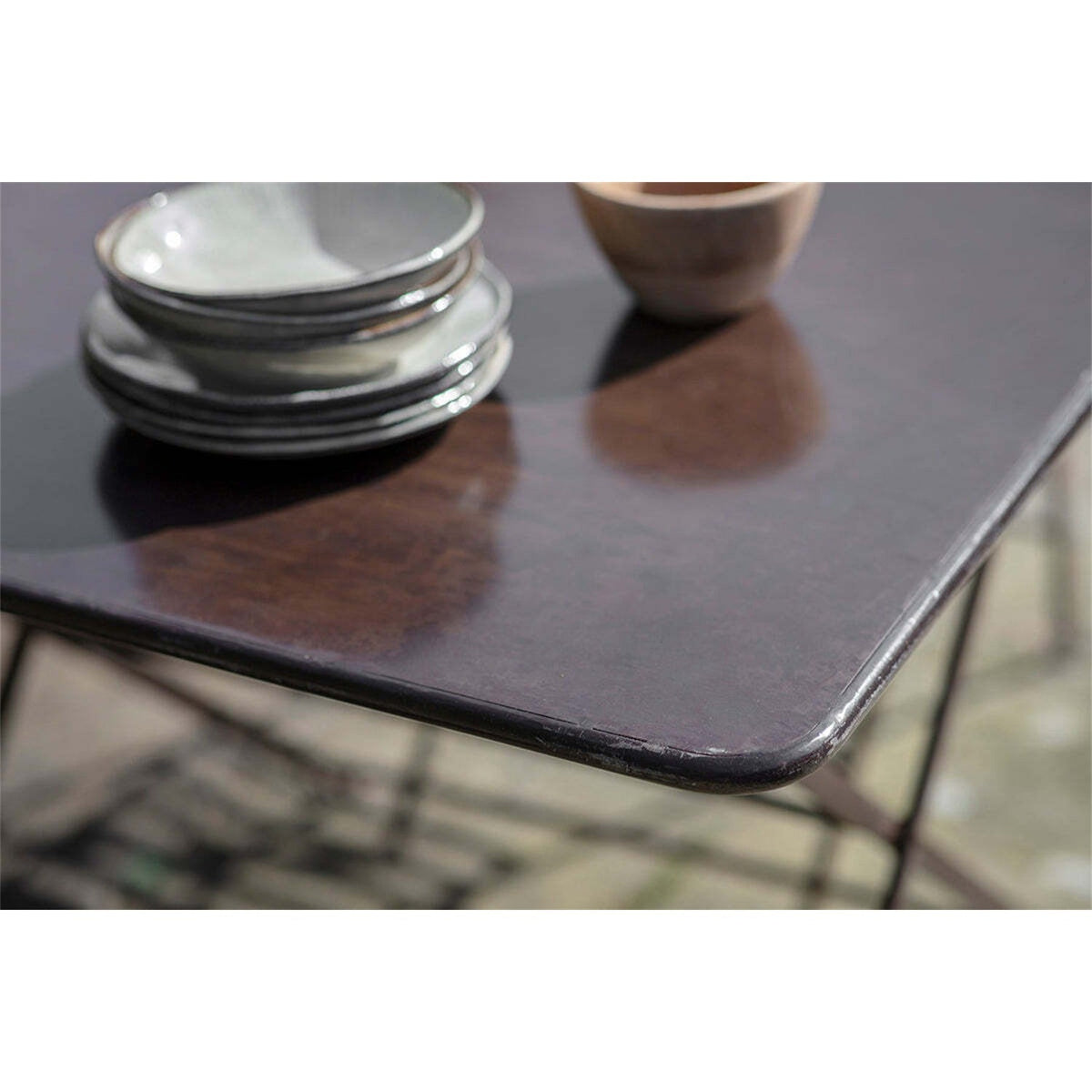 Ekete Large Iron Garden Table - Distressed Black & Brown