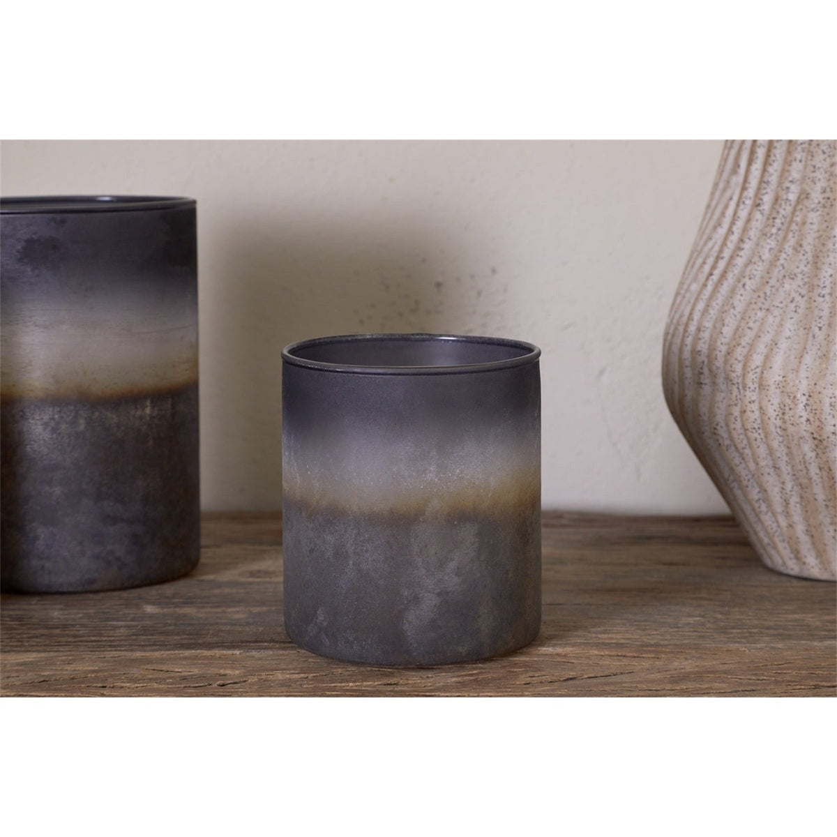 Etti Small Glass Tealight Holder - Navy & Smoke