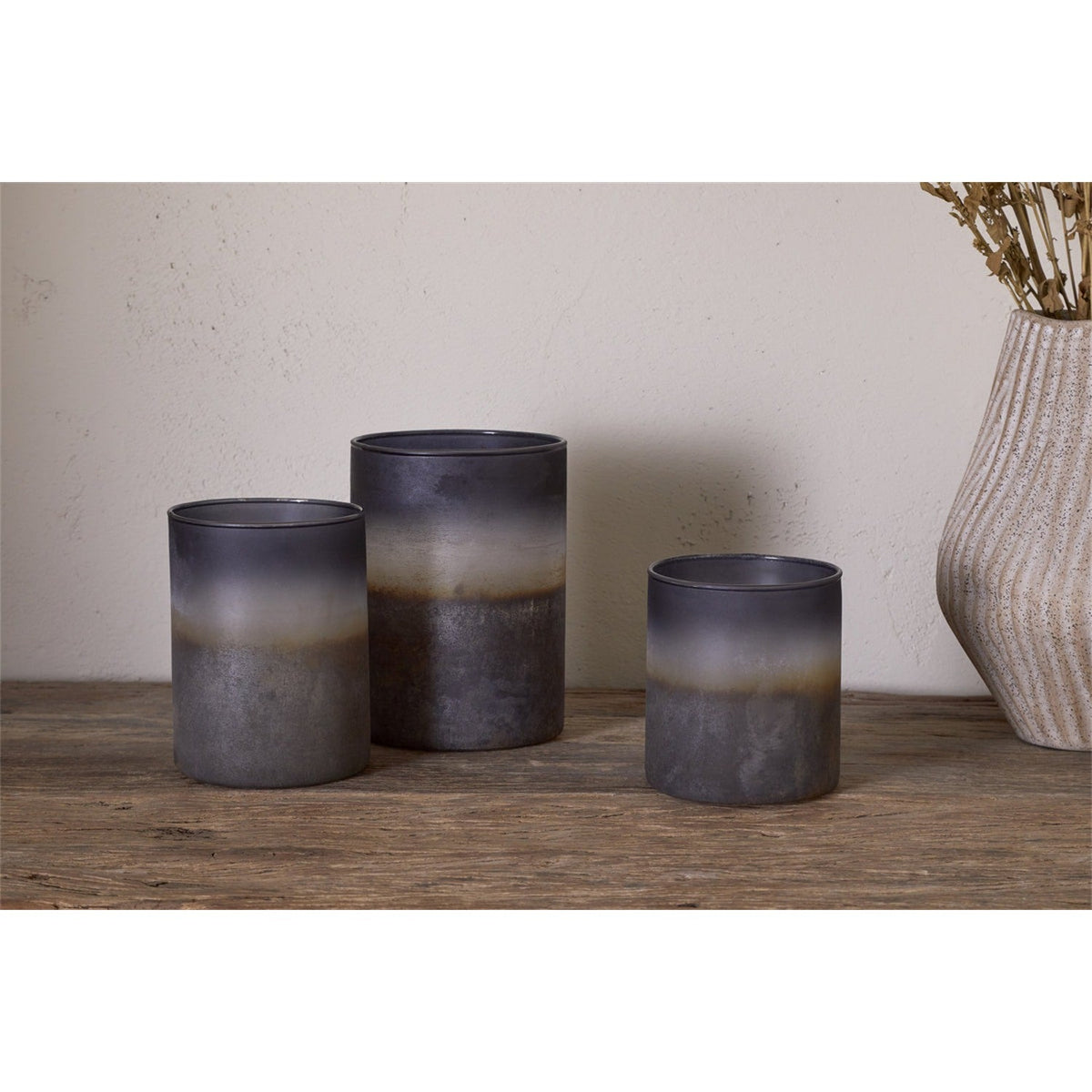 Etti Large Glass Tealight Holder - Navy & Smoke