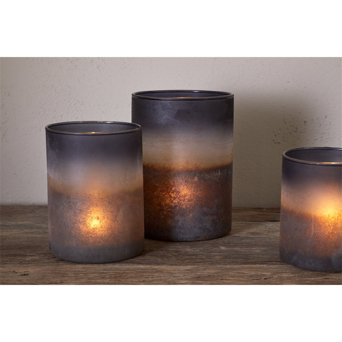 Etti Large Glass Tealight Holder - Navy & Smoke