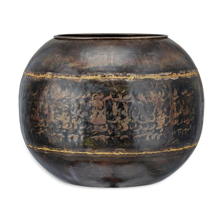 Endo Large Reclaimed Iron Globe Planter - Aged Black