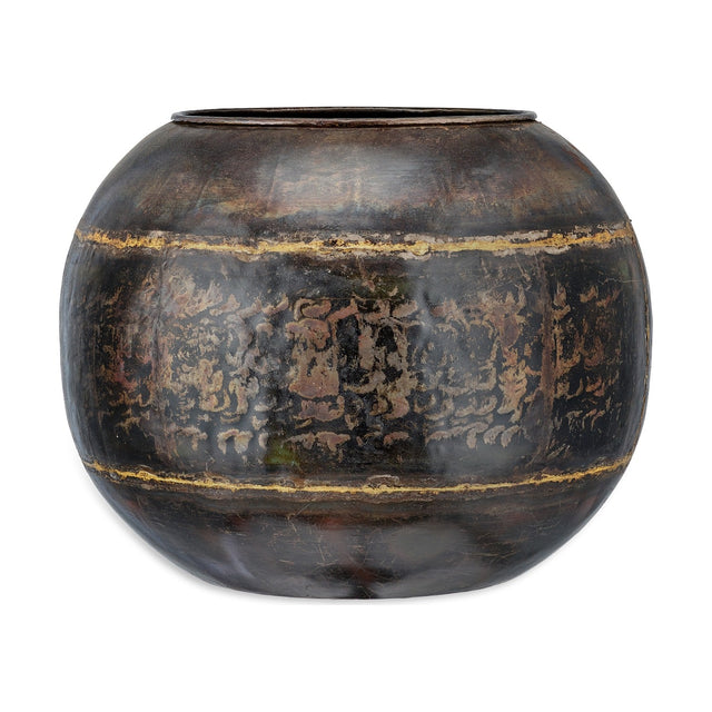 Endo Large Reclaimed Iron Globe Planter - Aged Black
