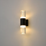Aura 2 light exterior wall light in black finish, shown on a dark background