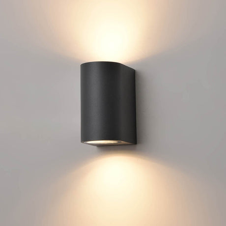 Aura 2 light exterior wall light in dark grey finish, shown on a dark background