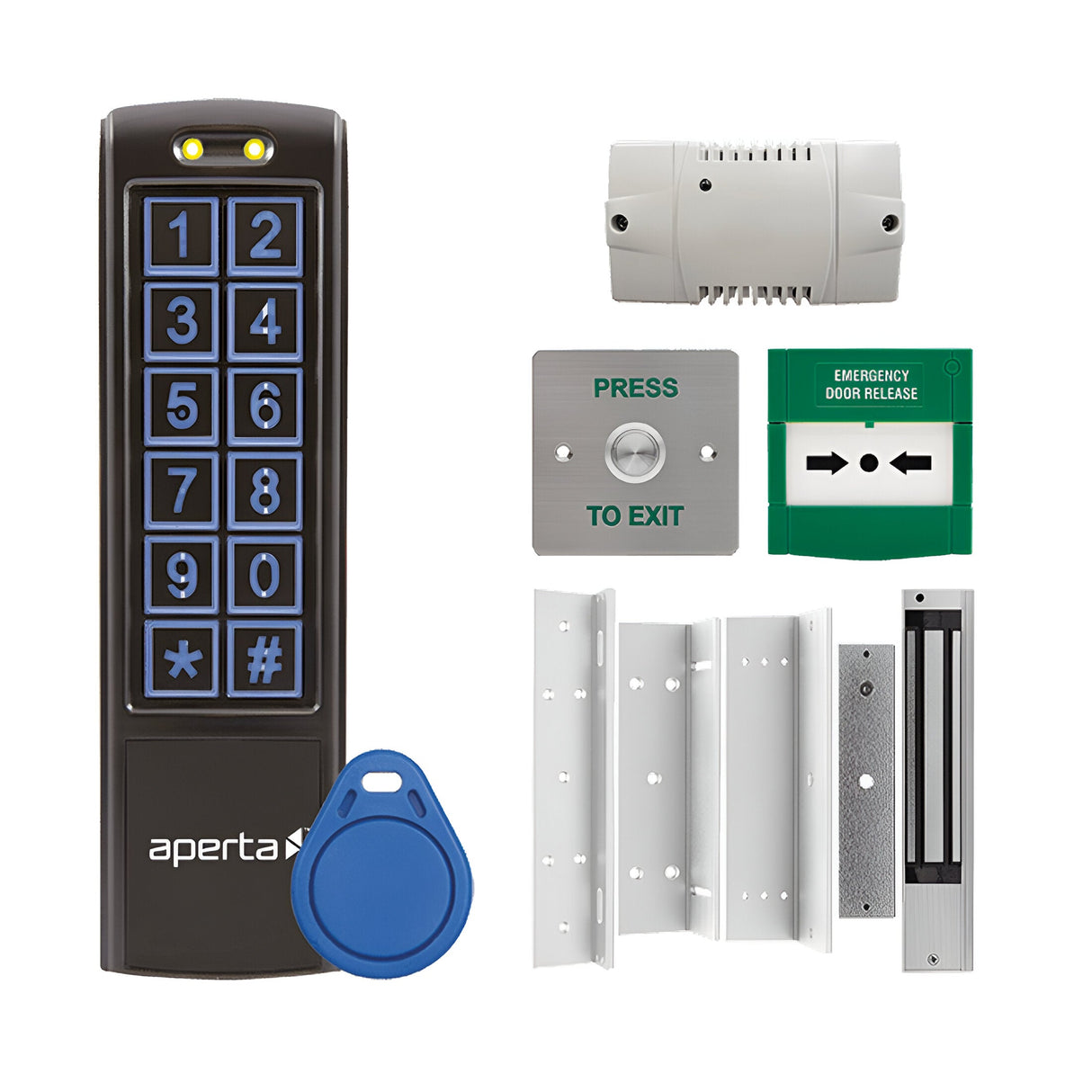 Aperta Single Internal Door Proximity Keypad Kit With Flush Exit Button & Internal Green Callpoint - Black