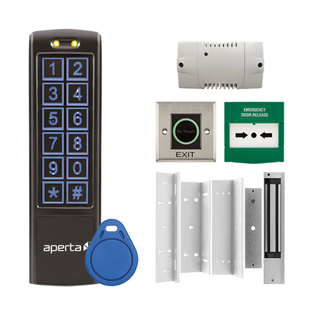 Aperta Single Internal Door Proximity Keypad Kit With Contactless Exit Button & Internal Green Callpoint - Black