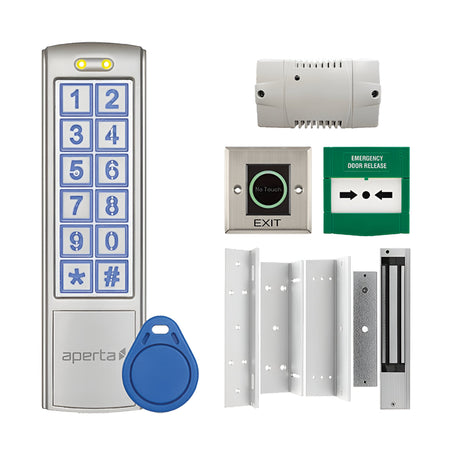 Aperta Single Internal Door Proximity Keypad Kit With Contactless Exit Button & Internal Green Callpoint - Silver