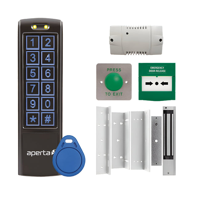 Aperta Single Internal Door Proximity Keypad Kit With Mushroom Exit Button & Internal Green Callpoint - Black