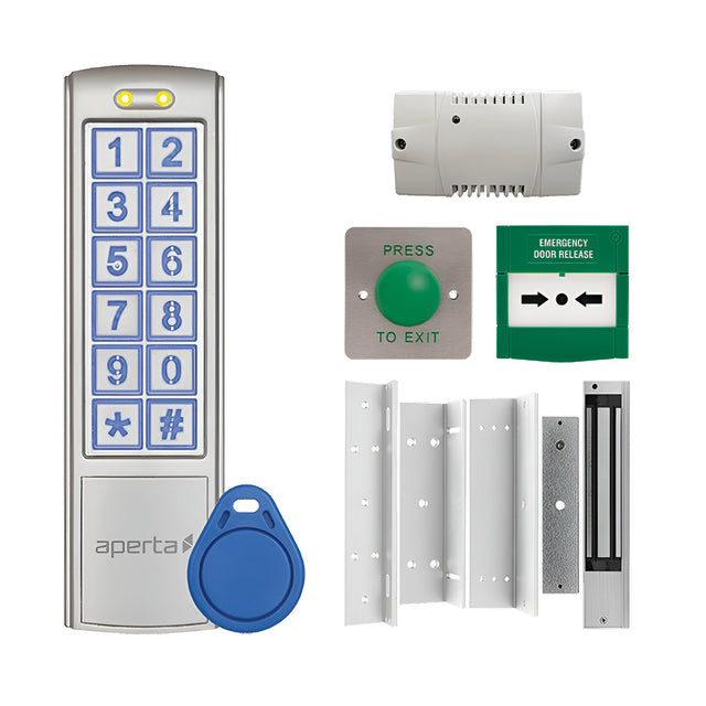 Aperta Single Internal Door Proximity Keypad Kit With Mushroom Exit Button & Internal Green Callpoint - Silver