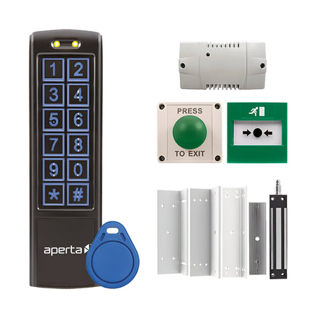 Aperta Single External Door Proximity Keypad Kit With IP55 Mushroom Exit Button - Black