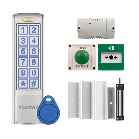 Aperta Single External Door Proximity Keypad Kit With IP55 Mushroom Exit Button - Silver